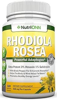 Rhodiola Rosea - 500mg - 180 Vegan Capsules - 3% Rosavin 1% Salidroside Extract - Non-GMO - with Black Pepper for Enhanced Absorption - 6 Month Supply - Supplement for Energy & Stamina