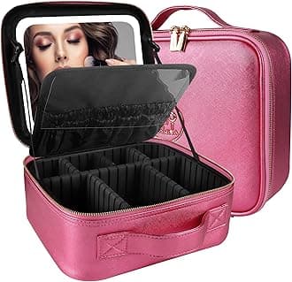 MOMIRA Travel Makeup Bag Cosmetic Bag Makeup Organizer Bag with Lighted Mirror, Adjustable Brightness in 3 Color Scenarios, Waterproof Makeup Train Case, Gift for Women, Z-Brilliant Rose, Small