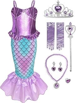 Funna Girls Mermaid Costume Princess Dress Up with Accessories Purple, 10 Years