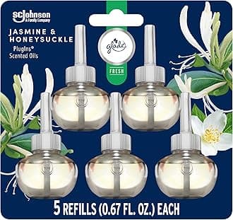 Glade PlugIns Refills Air Freshener, Jasmine & Honeysuckle, Scented and Essential Oils for Home and Bathroom, 0.67 Fl Oz, 5 Count