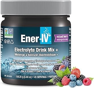 Ener-IV Electrolyte Drink Mix - Electrolytes Powder, Hydration Powder Drink, Hydrate Liquid Mix, Low Sugar Rehydration for Women & Men, Natural Flavors, Non GMO - Mixed Berry, 45 Servings