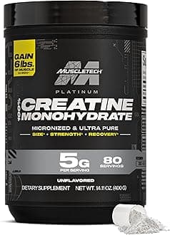 MuscleTech | Platinum | Creatine Monohydrate Powder | Pure Micronized | Muscle Recovery + Builder for Men & Women Workout Supplements | Unflavored | 400 grams | 80 servings