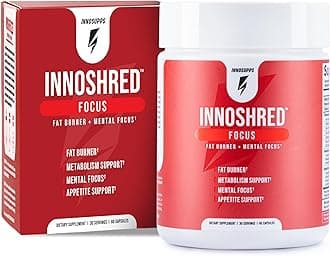 Inno Shred Focus Day Time Fat Burner, 100mg Capsimax, Grains of Paradise, Organic Caffeine, Green Tea Extract, Appetite Suppressant, Weight Loss Support, 60 Veggie Capsules (60 Capsules, with Focus)