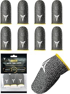 8 Pack Gaming Finger Sleeves for Mobile Gaming, 0.3mm Silver Fiber, Smooth Operation, Anti-Sweat, Extremely Thin, Finger Sleeves Compatible with Mobile Phone Tablet Devices (Yellow)