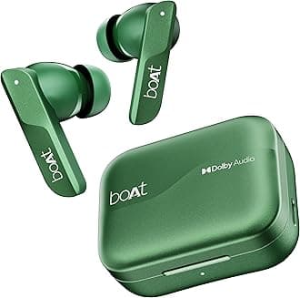 Boat Airdopes 800, Dolby Audio, Adaptive EQ by Mimi, 4Mics AI ENx, App Support, Fast Charge, Low Latency, IPX5, v5.3 Bluetooth TWS in Ear Earbuds Wireless Earphones with mic (Interstellar Green)