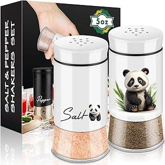 holoith Panda Salt and Pepper Shakers Set,5 oz Glass Bottom Salt Pepper Shaker with Stainless Steel Lid Kitchen Decor and Accessories Refillable Design(Panda Sitting)
