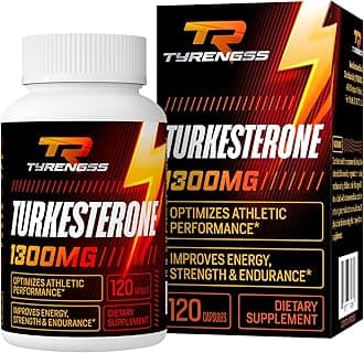 Testosterone Booster, Turkesterone Supplement 1300mg Ultra High Strength (Ajuga Turkestanica Extract Std. to 20% Testosterone), for Athletic Performance & Muscle Mass,120 Capsules