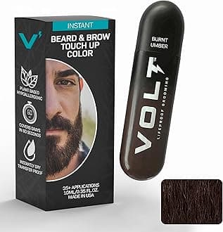 VOLT Grooming Instant Beard Color Single Pack - Smudge and Water Resistant Quick Drying Brush on Color for Beards, Mustaches & Eyebrows - 0.35 Fl Oz (10 ml), Burnt Umber (Deep Dark Brown)
