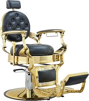 Professional Adjustable Vintage Barber Chair for Hairdressers Heavy Tattoo Shampoo Beauty Salon Equipment(Golden)