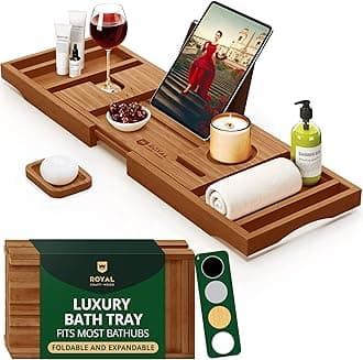 Royal Craft Wood Luxury Bamboo Bathtub Caddy Tray, Free Soap Holder (Brown)