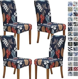 SPRINGRICO Chair Covers for Dining Room Set of 4, Stretch Dining Chair Cover, Washable Spandex Kitchen Parsons Chair Slipcovers, Removable Seat Protector for Home or Party (4 Pack, Garden Wind)