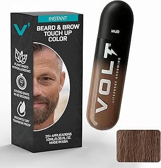 VOLT Grooming Instant Beard Color Single Pack - Smudge and Water Resistant Quick Drying Brush on Color for Beards and Mustaches - 0.35 Fl Oz (10 ml), Mud (Brown)
