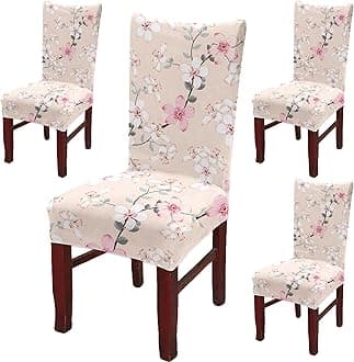 BRIDA® Polyester Spandex Stretchable Floral Geometric Printed Dining Chair Covers Elastic Chair Seat Case Protector, Slipcovers (4 Chair Cover, Peach Flowers)
