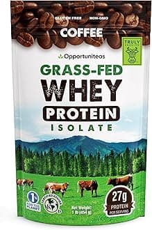 Grass Fed Coffee Whey Isolate Protein Powder – 27 g Protein per Serving, Heavy-Metal Tested, Made with Real Colombian Coffee, Non-GMO, Hormone-Free, Sourced from Ireland, 1 lb