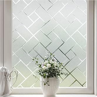 Coavas Frosted Window Privacy Film Static Cling Non-Adhesive for Glass Windows, Heat Control UV Blocking Sun Blocking Anti Glare, Day and Night Bathroom Home Office Cover, 17.5"x118"