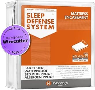 Mattress Encasement - Zippered Bed Bug Dust Mite Proof Hypoallergenic - Sleep Defense System - Twin - Waterproof - Stretchable - Ultra Low Profile 6" Depth - 38" W x 75" L