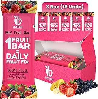 Barefruit 100% Mix Fruit Bar|Healthy Breakfast Diet Energy Snacking Bar For Kids & Adults|Plant Based Protein & Fibre- Rich In Vitamin A,C|No Added Sugar,Zero Preservatives (Pack of 3 (18 unit)),200 G