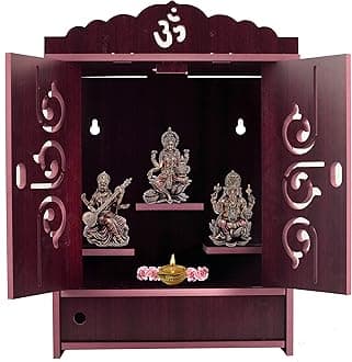 MIDU Pooja Mandir for Home Wall Hanging MDF Wooden Temple with Door Brand (Dark Brown 1)