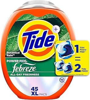 Tide Power Pods with Febreze Laundry Detergent Pacs, 45 Count, Botanical Rain Scent, All-Day Freshness