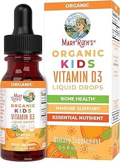 USDA Organic Vitamin D3 Liquid Drops for Kids | 640 IU Vitamin D3 Per Serving | Kids Immune Support & Bone Health Supplement | Formulated for Ages 4-13 | 0.5oz | 30 Servings