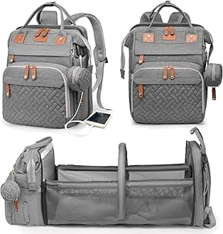 Baby Diaper Bags with Changing Station, Waterproof Diaper Bag Backpack for Moms Dads with USB Charging Port, Baby Shower Gifts, Large Capacity diaper backpack, Grey