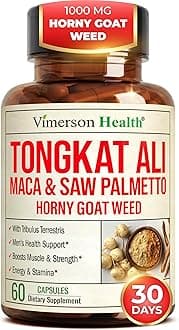 HornyGoatWeed for Men 1000mg - Male Enhancing Supplement with Tongkat Ali, Maca Root, Saw Palmetto, Panax Ginseng, Tribulus Terrestris - Horny Goat Weed for Energy, Drive & Strength, 60 capsules