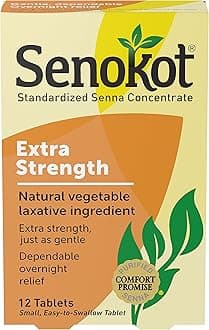 Extra Strength Natural Vegetable Laxative Ingredient Tablets, Senna Concentrate, Double-strength for Gentle, Overnight Relief From Occasional Constipation, 12 ct
