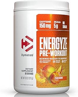 Energyze Pre Workout Powder for Men and Women, Peach Mango, 150mg Caffeine, 5g BCAAs, Performance Blend of L-Theanine, L-Tyrosine, L-Citrulline, No Sugar (30 Servings)