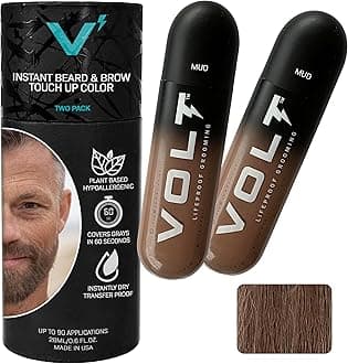 Grooming Temporary Instant Beard Color for Men, Quick Drying Plant-Based Brush On Beard, Hair, Mustache & Eyebrow Color, Safe for Sensitive Skin, Mud Brown, 2-Pack Refill, 90+ Applications