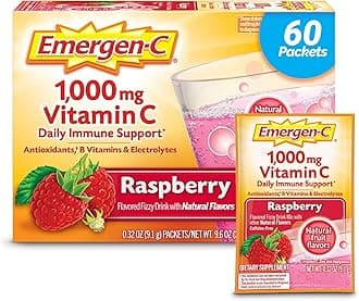 1000mg Vitamin C Powder, with Antioxidants, B Vitamins and Electrolytes, Vitamin C Supplements for Immune Support, Caffeine Free Drink Mix, Raspberry Flavor - 60 Count/2 Month Supply
