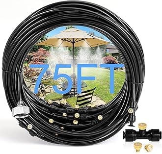 Bonviee Misters for Outside Patio - 75FT Misting Cooling System with 28 Brass Nozzles and 3/4" Adapter, 23M DIY Outdoor Misters Kit for Garden, Greenhouse, and Patio Cooling