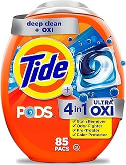 4-in-1 Ultra Oxi PODS Laundry Detergent Pacs, 85 Count, HE Compatible, Built in Pre-treater for Stains