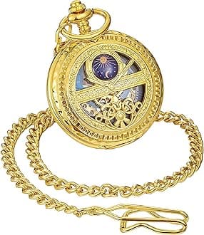 Men’s Pocket Watch with Chain | Hand Winding Vintage Pocket Watch | Classic Mechanical Movement Pocketwatch | 1920s Railroad Steampunk Costume Accessory