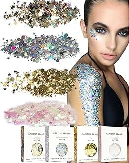 Metallic Glitter Pack! 4X 10g Chunky Face Glitter, Hair Glitter, Eye Glitter and Body Glitter for Women and Men. Rave Glitter, Festival Accessories and Cosmetic Glitter Makeup