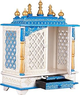Kamdhenu art and craft Wood Home Temple (18 x 12 x 21 inch, White & Blue)
