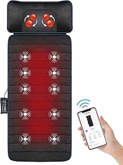 Full Body Massage Mat with Heat & Vibration - 10 Motors, App Control, Movable Shiatsu Neck Pillow & 4 Heating Pads for Neck, Shoulders, Back, Black