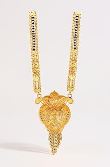 Mangalsutra For Women Girls Ladies Temple South Indian Traditional 1 Gram Gold Stylish Maharashtrian Long Double Chain Wati Mangal sutra Pendant Tanmaniya Black golden Nallapusalu Chains-616