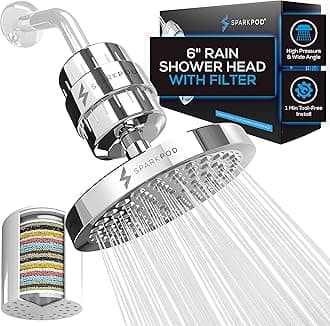 SparkPod Luxury Filtered Shower Head Set 23 Stage Shower Filter - Reduces Chlorine and Heavy Metals - High Pressure Showerhead Filter (6" Round, Luxury Polished Chrome)