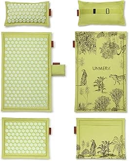 UNMERA Acupressure Mat and Pillow Set,Natural Premium Linen & Coconut Fiber Filling,FSA/HSA Eligible,for Back/Neck Pain Relief, Sciatic, Headache and Muscle Relaxation, Comes with Carrying Bag