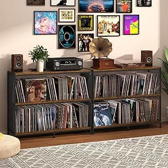 3-Tier Vinyl Record Storage: Vintage Player Table with Spacious Storage - Up to 450 Records, Turntable Stand with Adjustable Dividers, Extra Top Surface for Audio Equipment, Perfect for Living Room