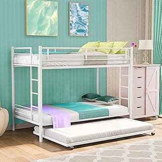 Metal Bunk Bed for Adults with Trundle Without Mattress (White Powder Coated, 4 x 6 feet)