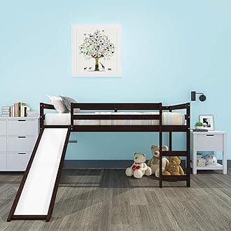 Multifunctional Design Solid Wood Twin Kids Loft Bed with Slide for Boys & Girls Bedroom (Espresso)