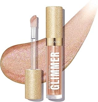 Super Lustrous Glimmer Gloss, Non-Sticky Lip Gloss, High-Shine Finish, Plant-Based Glitter, 004 Happy Hour, 0.13 fl oz