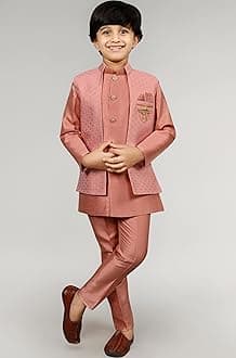 AHHAAAA Kids Ethnic Silk Indian Bollywood Style Print Indo-Western Sherwani Set For Boys 521MF