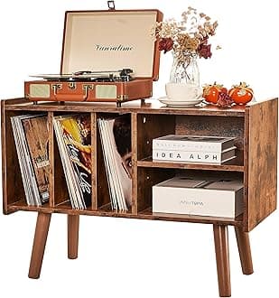 Record Player Stand with Vinyl Storage Holds Up to 300lb, Large Record Player Table Cabinet for Album Storage with Holder Vinyl Display Shelf, Wood Turntable Stand for Bedroom Living Room (Brown)