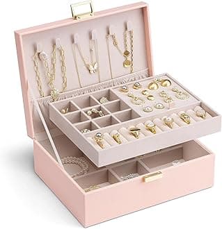 Vlando 2 Layer Jewelry Box Large Jewelry Organizer for Women Removable Jewelery Tray for Necklace Earrings Rings Bracelets Jewelry Boxes for Women Gift