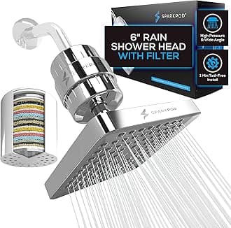 Luxury Filtered Shower Head Set 23 Stage Shower Filter - Reduces Chlorine and Heavy Metals - High Pressure Showerhead Filter (6" Square, Luxury Polished Chrome)