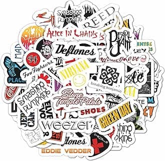 BulbaCraft 100Pcs Grunge Stickers, 90's Grunge Music, Rock Stickers, Rock Band Decals, Music Gifts for Men and Women, Waterproof Decals, Guitar Emblems, Sound Emblems, Gifts for Women & Men