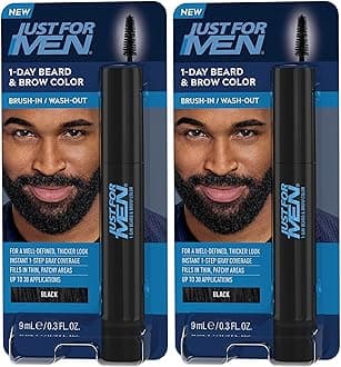 Just for Men Beard & Brow Color, Temporary Color, Black | Fuller Look | 1-Day | Pack of 2 | 30 Applications