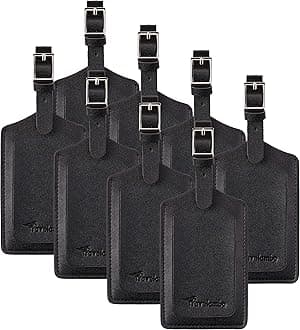 Travelambo 8 Pack Leather Luggage Travel Bag Tags by Black